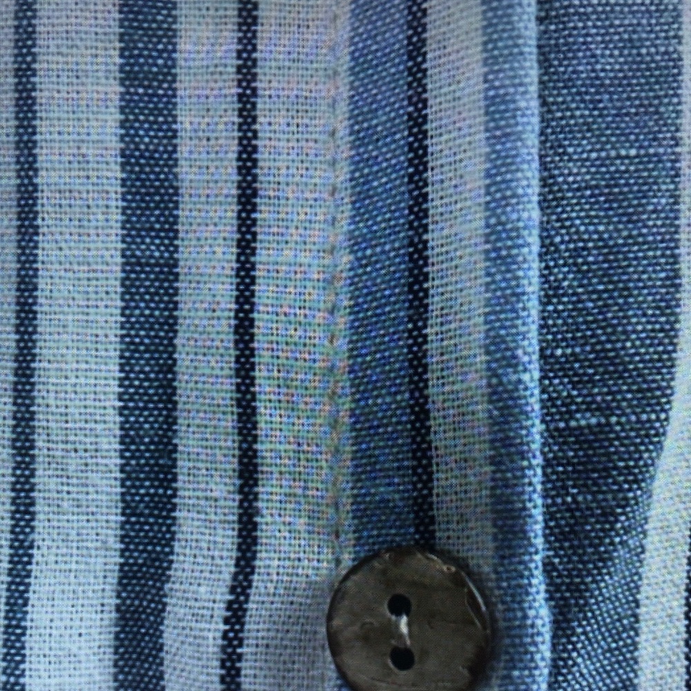 Sleeveless Button-Front Linen-Blend Striped Maxi Dress - Blue - Picture 4 of 4